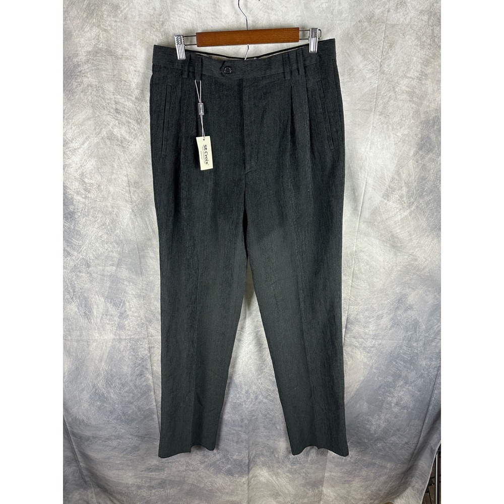 St. Croix Mens Ebony Wool Blend Pleated Trousers Made in Italy Grey 34R NEW‎